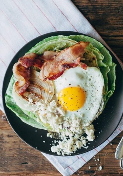 Grilled Wedge Salad with Fried egg and Cranberry Feta