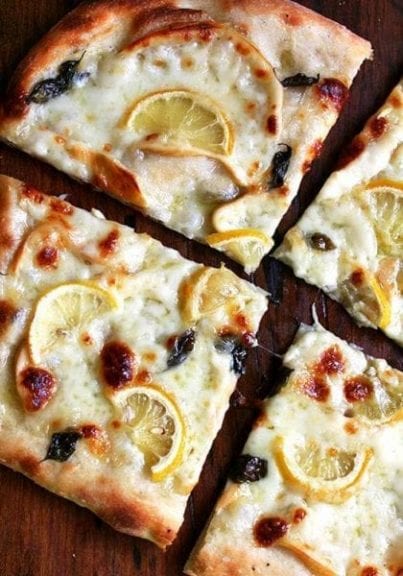 Pizza with Lemon, Smoked Mozzarella and Basil