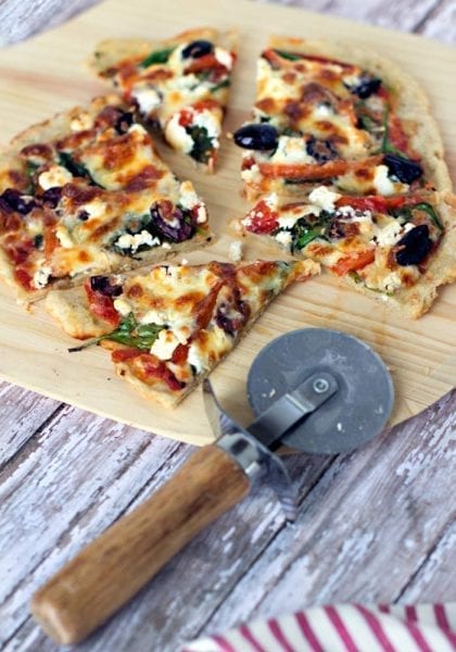 Spinach, Roasted Red Pepper and Goat Cheese Pizza