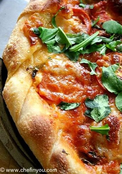 Tomato Basil Arugula Stuffed Crust Pizza